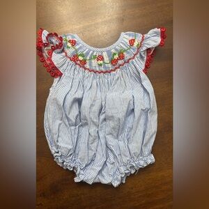 Striped Blue Smocked Bubble